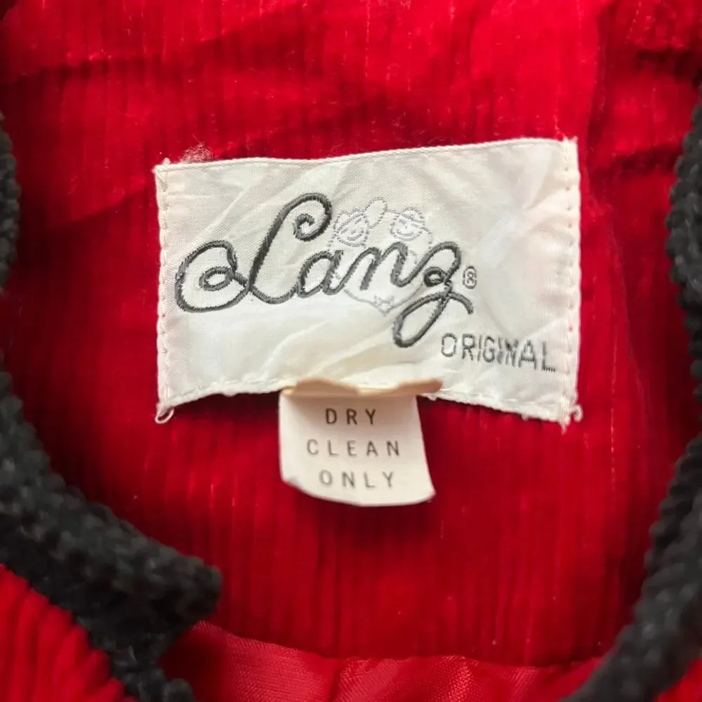 Lanz Original Vintage Blazer Size S Red Corduroy Black Trim Lined Jacket